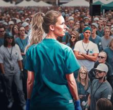 A nurse standing in a crowd